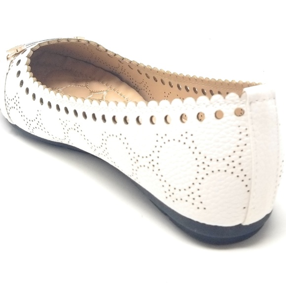 Women's Laser Cut Flats with Buckle, B-2853, White - Picture 3 of 3